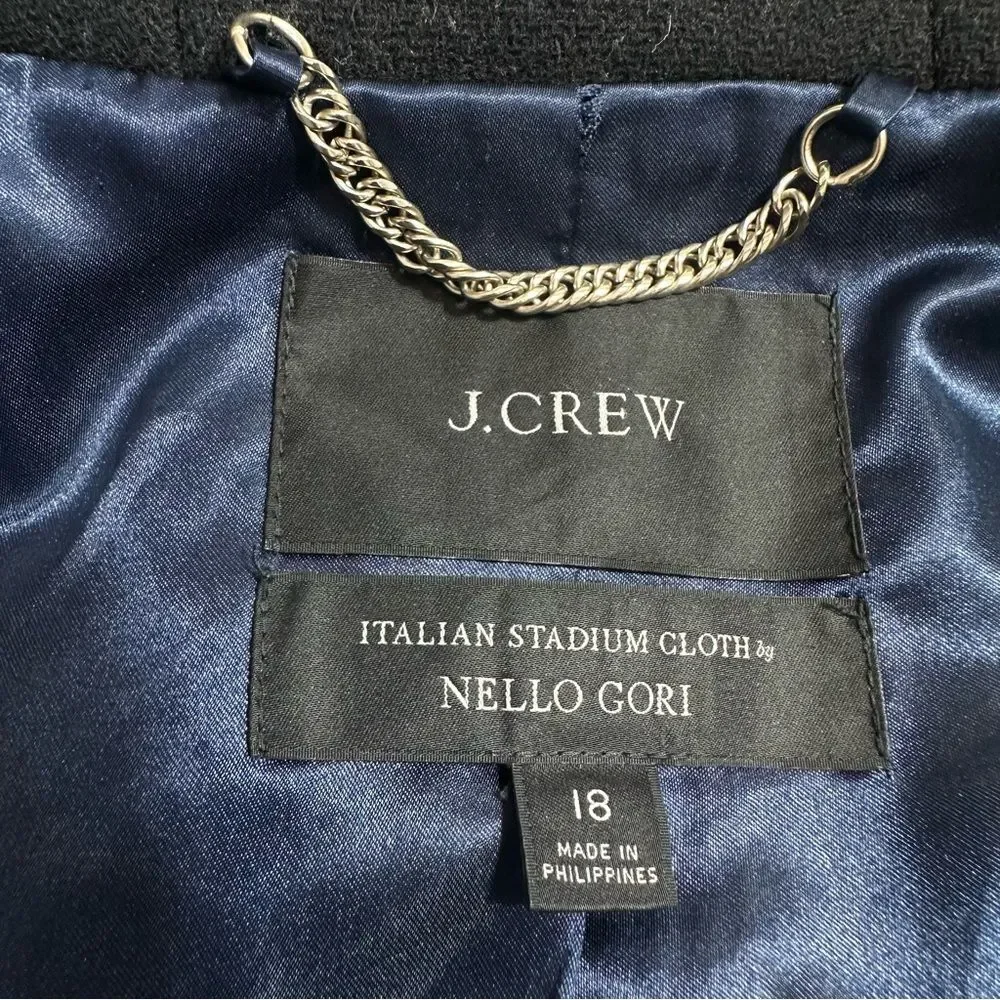 J Crew Chateau Parka In Italian Jacket Coat Womens 18 Black Hooded Stadium Cloth